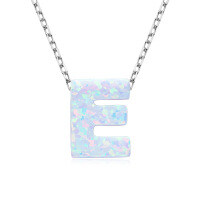 S925 Sterling Silver Necklace with Moissanite Pendant, Unisex Classic Style, Clearance Shipping Included.-Letter E Necklace [Opal]