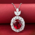 wholesale Metal: 925 Sterling Silver Stunning Simulated Pigeon Blood Red 10*12mm Oval Pendant Necklace for Women, Classic and Minimalist Fashion Design-0-1