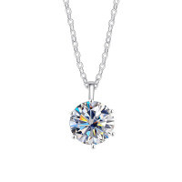 Sterling Silver 2ct Moissanite Six-Claw Pendant Necklace, Minimalist Design-S925 sterling silver + 2 carat moissanite  925 silver