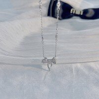 wholesale S925 Sterling Silver Sweetheart Butterfly Diamond-Inlaid Gravity Necklace, Fashionable and Luxurious Niche Design with a High-End Sense Collarbone Chain-Pink zircon