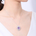 wholesale S925 Sterling Silver Large Carat Natural Topaz Pendant Necklace with Yellow, Purple, and Pink Crystals-0-2