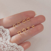 wholesale S925 Silver Summer Stud Earrings for Women, Minimalist Geometric Heart, Triangle, Circle, and Square Ear Accessories G9627-S925 silver pair of love gold 925 silver