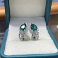 Sterling Silver Lab-Created Emerald Moissanite Earrings-0-5