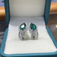 Sterling Silver Lab-Created Emerald Moissanite Earrings-S925 sterling silver plated with white gold + cultured emerald  Main stone 1.3ct + side stone moissanite 0.5ct