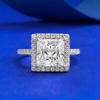 wholesale S925 Silver Princess Square 8*8mm High Carbon Diamond Ring for Women Cross-border Ins Style One-Piece Drop Shipping-R214 White Diamond>No. 5