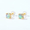 wholesale S925 Silver Plated with 9K Gold Japanese Korean Minimalist Style Synthetic Opal Round Geometric Ear Studs for Women Wholesale Viral Earrings-0-3