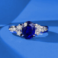 wholesale S925 Sterling Silver Jewelry New Style 6*8mm Simulated Diamond Blue Steel Ring, Fashionable, Simple and Versatile for Live Streaming-R942 Blue Steel>No. 8