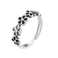 wholesale 925 silver vintage flower ring for women, Korean style five-flower antique silver weathered luxurious blossom adjustable ring-0-4