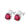 wholesale S925 Silver Vintage High-End 10*10mm Cushion-Cut Lab-Created Sapphire Ruby Earrings for Women-0-5