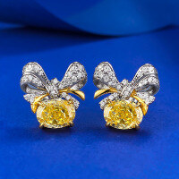 wholesale Metal S925, imported high-carbon diamond, 6*8 oval cut, wealth-attracting yellow diamond ear studs, hot-selling in live broadcasts-E551 Yellow Diamond 925 Silver