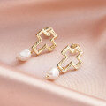 wholesale 14K Gold Baroque Pearl Earrings for Women, European and American Cross-Border Fashion, 925 Sterling Silver Hollow Cross Earrings-0-3