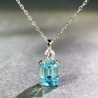 wholesale S925 Sterling Silver Rock Sugar Necklace for Women with Zircon Gemstone Colored Gem Choker Chain Emerald Cut High Carbon Diamond Pendant Set-Blue Diamond-XL102 925 Silver