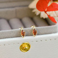 wholesale S925 Silver Plated 14K Gold Japanese Retro Light Luxury Garnet Stud Earrings/Ring Set Versatile Style-0-3