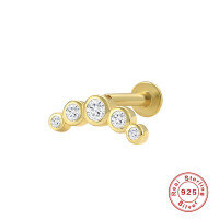 wholesale S925 Sterling Silver Three-Flower Opal Threaded Flat Head Ear Stud with Diamond Accents-Single gold-style 4