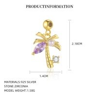 wholesale S925 Sterling Silver。-A4386_White Zirconium/Blueing/Glass Beads_18K Yellow Plating_Swimming Paint_Palladium Base_Single Pendant 925 Silver