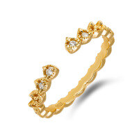 wholesale Metal material, Dunli new Japanese light luxury Mediterranean lace waterprint zirconium open ring women's versatile stacking ring-Gold Lace Zircon Open Ring One Size