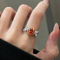 wholesale 925 Silver Gold-Plated 7*9mm Oval Sunset Orange Ring, Fashionable OL Style, Supports Drop Shipping-0-2