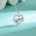 wholesale S925 Sterling Silver Moissanite Three Lives Three Worlds Heart Pendant Necklace for Women, Luxurious Fashion Collarbone Chain, Gift for Girlfriend-0-0