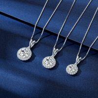 S925 Silver D Color Moissanite Classic Halo Pendant Necklace-Round bezel necklace in white gold (6.5mm)  925 silver