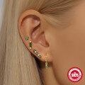 wholesale S925 Sterling Silver Geometric Square Green Zircon Tassel Earring Set, Hot-Selling in Europe and America-0-1