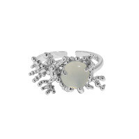 wholesale S925 Sterling Silver Korean Version Ins Niche Minimalist Irregular Surface Coral Texture Cat's Eye Stone Open Adjustable Ring for Women-White gold [Xinshan Jade] Opening adjustable