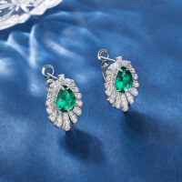 wholesale S925 Sterling Silver Radiant High-Carbon Diamond Zircon Emerald Stud Earrings for Women, Wholesale and Live Streaming-green