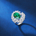 wholesale S925 Sterling Silver Heavy Wheat Curve Surrounding Diamond Design Emerald Gemstone Ring with Zirconia-0-1