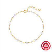 wholesale S925 Sterling Silver Minimalist Pearl Anklet, a Chic and Versatile Korean-inspired Accessory-Gold 925 silver