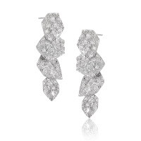 wholesale S925 Sterling Silver Geometric Irregular Disc Earrings for Women with Textured Lava Effect and Fringe-White gold [with silicone earplugs] &gt; 925 silver