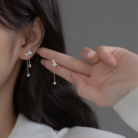 wholesale S925 Sterling Silver Earrings for Women Korean Style Small Fresh Sweet Asymmetric Diamond-Inlaid Star Moon Earrings G6329-s925 silver pair-silver model 925 silver