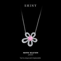 S925 Silver Cross-Border Exclusive Personalized Fan Flower Moissanite Necklace-S925 sterling silver with a 1-carat pink moissanite.