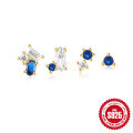wholesale 925 Sterling Silver New 4-Piece Set of Colored Gemstone and Diamond Stud Earrings-0-0