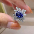 wholesale 925 silver new jewelry oval 7*9 snowflake-cut synthetic sapphire ring fashion band-0-3
