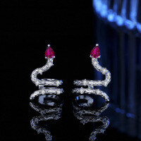 wholesale S925 Sterling Silver Cross-Border Year of the Snake New Drop Snake Ear Studs, Fashionable and Versatile Snake-shaped Ear Jewelry Wholesale-3*4 (green zircon) earrings 925 silver