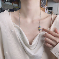 wholesale S925 sterling silver creative enamel resin double fish chubby fish beaded necklace retro ethnic style pendant-468LM/approx. 8.2g>925 silver