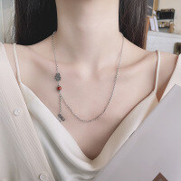 wholesale S925 Sterling Silver Ethnic Style Southern Red Agate Inlaid Ruyi Tassel Pendant Creative Fashion Collarbone Necklace-476LM/approx. 8g 925 silver