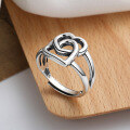 wholesale S925 Sterling Silver Retro Creative Double Layer Stacked Heart Ring Minimalist Ins Style Index Finger Ring for Women-0-0