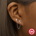 wholesale S925 Sterling Silver Versatile Star and Moon Chain Tassel Earrings, Korean Style-0-1