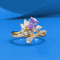 wholesale S925 Sterling Silver 5*7 Purple Scepter Ring, Aura of Prosperity, Petite Fairy Sweet Style-R1479 Purple Diamond Gold No. 8