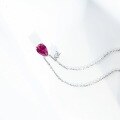 wholesale S925 silver water drop necklace for women, minimalist and versatile collarbone chain with ruby and emerald pendant, classic style, factory direct-0-3