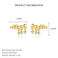 wholesale S925 Sterling Silver Vintage Beaded Mountain Climbing Earrings with Fringe Design, Wholesale for Women-E4880-Gold 925 Silver