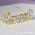 wholesale Metal material, cross-border best-selling hip-hop double-layer color-plated love name necklace with dropshipping-0-43