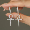 S925 Sterling Silver Hip-Hop Cross Earrings with Moissanite, Luxury Unisex Design-0-1