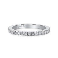wholesale S925 Sterling Silver Cross-Border Women's Ring with Full Pavé Colorful Zirconia Single Row Diamond Stackable Minimalist Foreign Trade Band-White TL120024-SW-WH 8