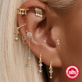 wholesale S925 Sterling Silver Octagram Double-Layer Classic Diamond Ear Cuffs with Colored Diamonds-0-1