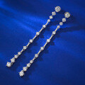 wholesale S925 Silver Simulated Diamond Ear Threads for Women, European and American Style Linear Diamond Earrings-0-2