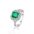 wholesale Pure Silver Viral 2ct Synthetic Emerald 7*7 Diamond RingIns Style High Carbon Diamond Ring for Women-0-5
