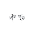 wholesale S925 Sterling Silver Dainty and Minimalist Micro-Paved Four-Leaf Flower Stud Earrings Convertible to Clip-Ons, Adorable and Sweet Ins Style Earrings E4596-0-4