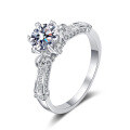 wholesale 925 Sterling Silver Hand-Held Flower Ring Set with 1-carat Moissanite, Live Stream Influencer Style Solitaire Ring Blank for Dropshipping-0-4