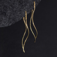 wholesale S925 Sterling Silver Fairy-like Sparkling Wave Ear Threads Double Twisted Curve Long Versatile Earrings M05642-Silver-One pair 925 silver